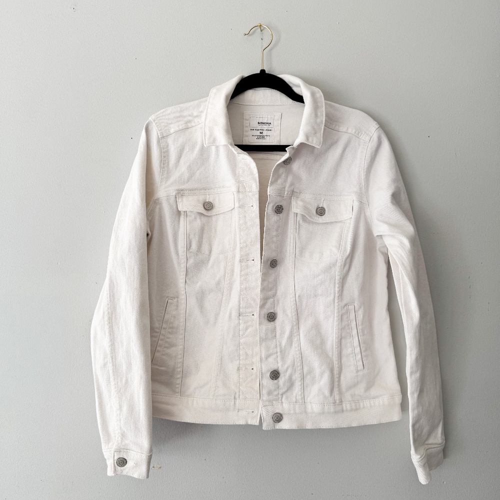 Sonoma Everyday Jacket M White Denim Trucker Jean Jacket Stretch Snap Front